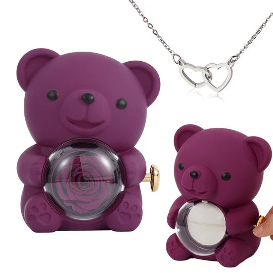 Oso Giratorio con Rosa + Collar Corazón Personalizado🧸