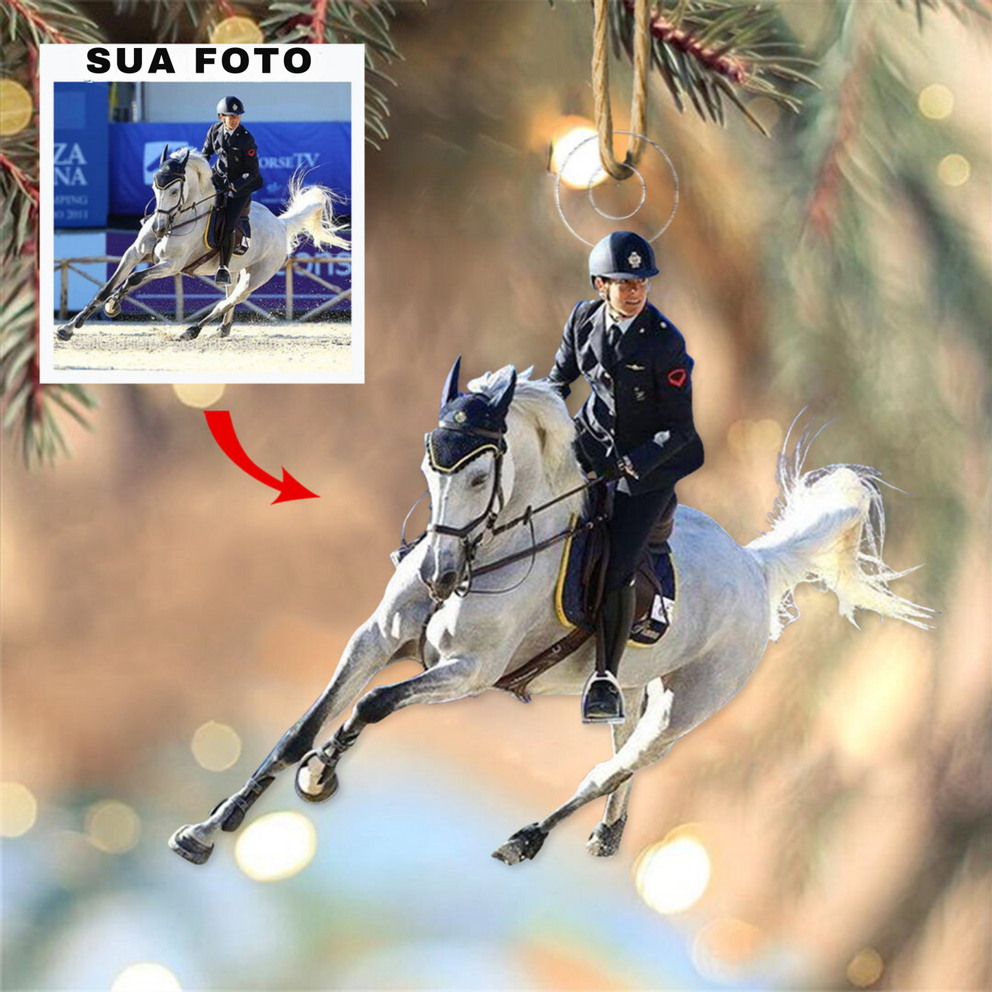 Caballo de montar - Adorno de acrílico con foto personalizada - Compra 2 y Llévate 3 + Envío Gratis