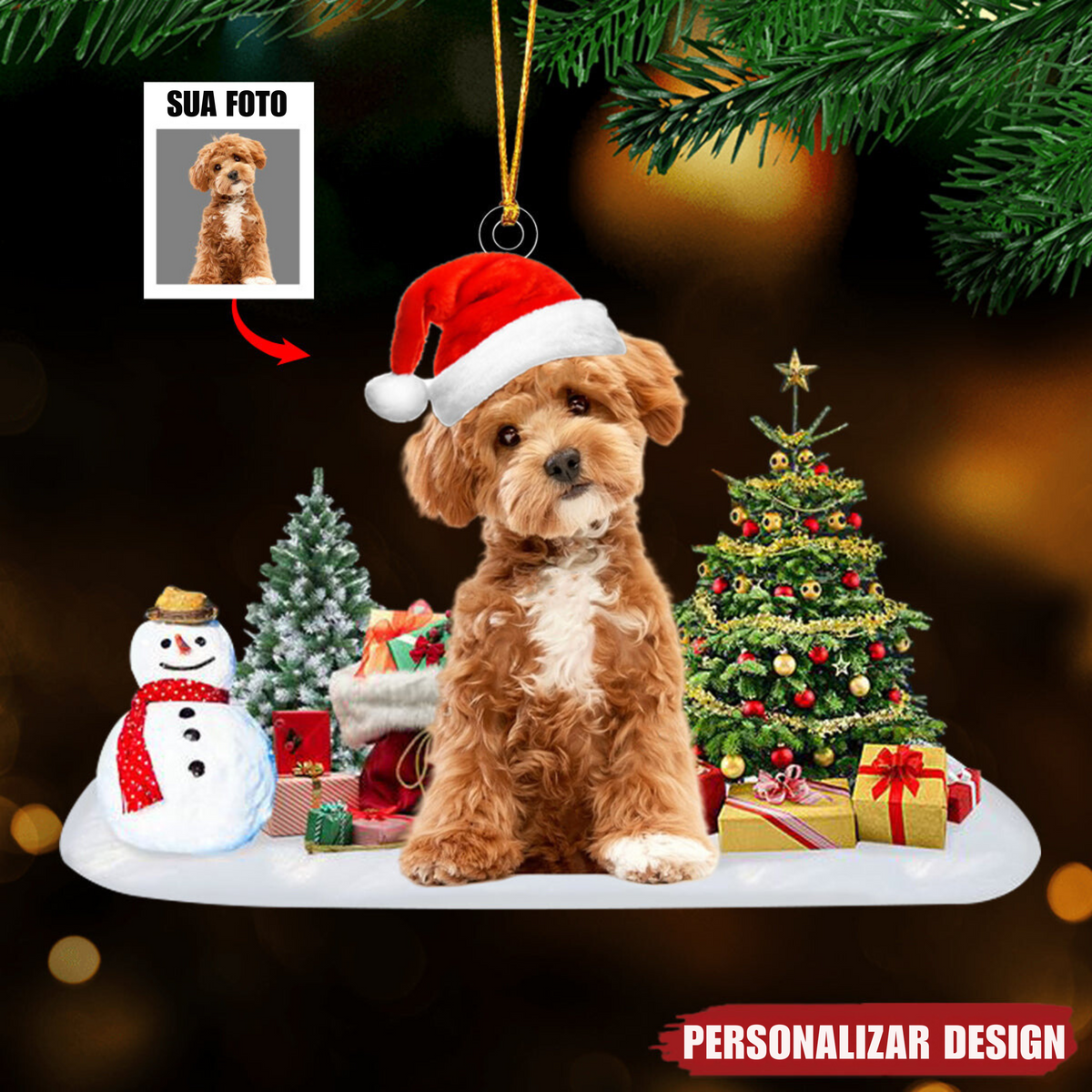 Enfeite de acrílico de Natal com foto Personalizada do seu Pet