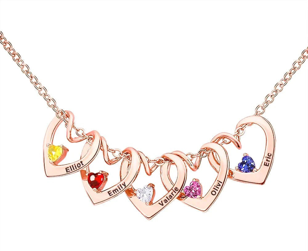 Collar "Corazón de Madre" – Donde Cada Hijo es una Joya Preciosa (Con Piedra del Mes)