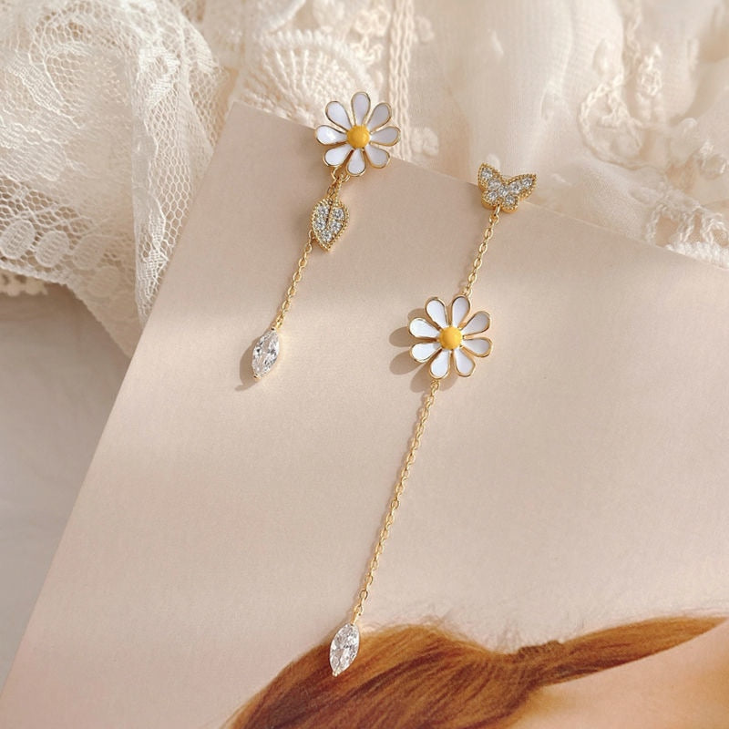 Pendientes largos de flor de margarita