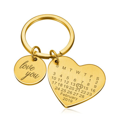 Porte-clés Calendrier JOUR/MOIS/ANNÉE + GRAVURE (jusqu'à 10 lettres)