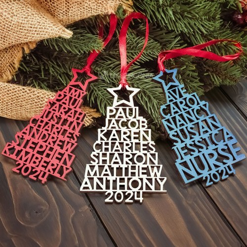 Árbol de Navidad Familiar - Adorno Familiar Personalizado - Forma Personalizada de Madera - Regalo de Navidad