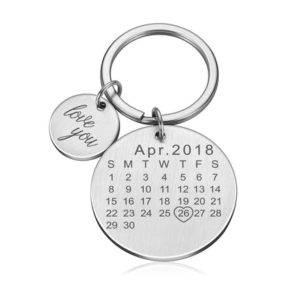 Porte-clés Calendrier JOUR/MOIS/ANNÉE + GRAVURE (jusqu'à 10 lettres)