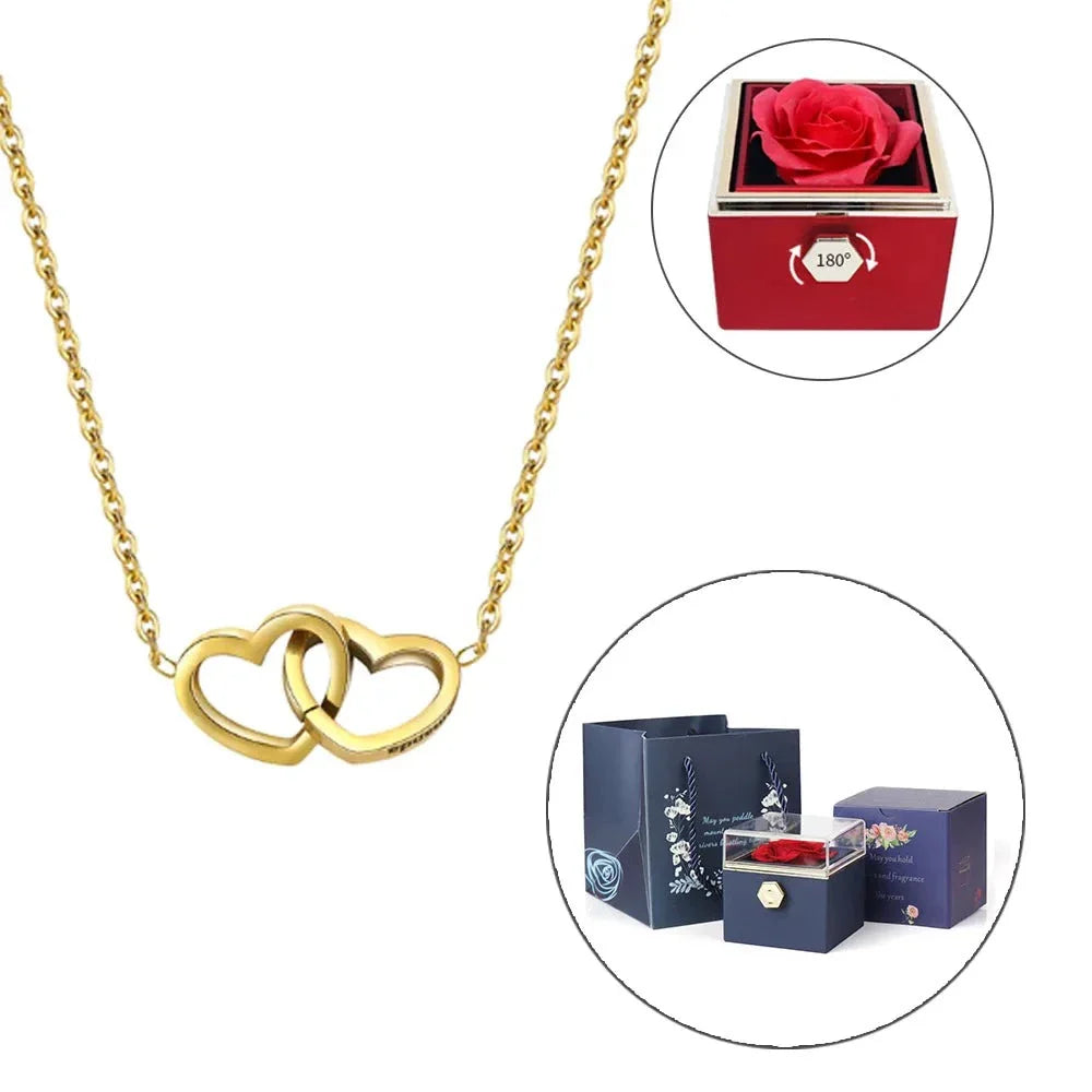 BOÎTE ROSE ÉTERNELLE - AVEC COLLIER PERSONNALISÉ