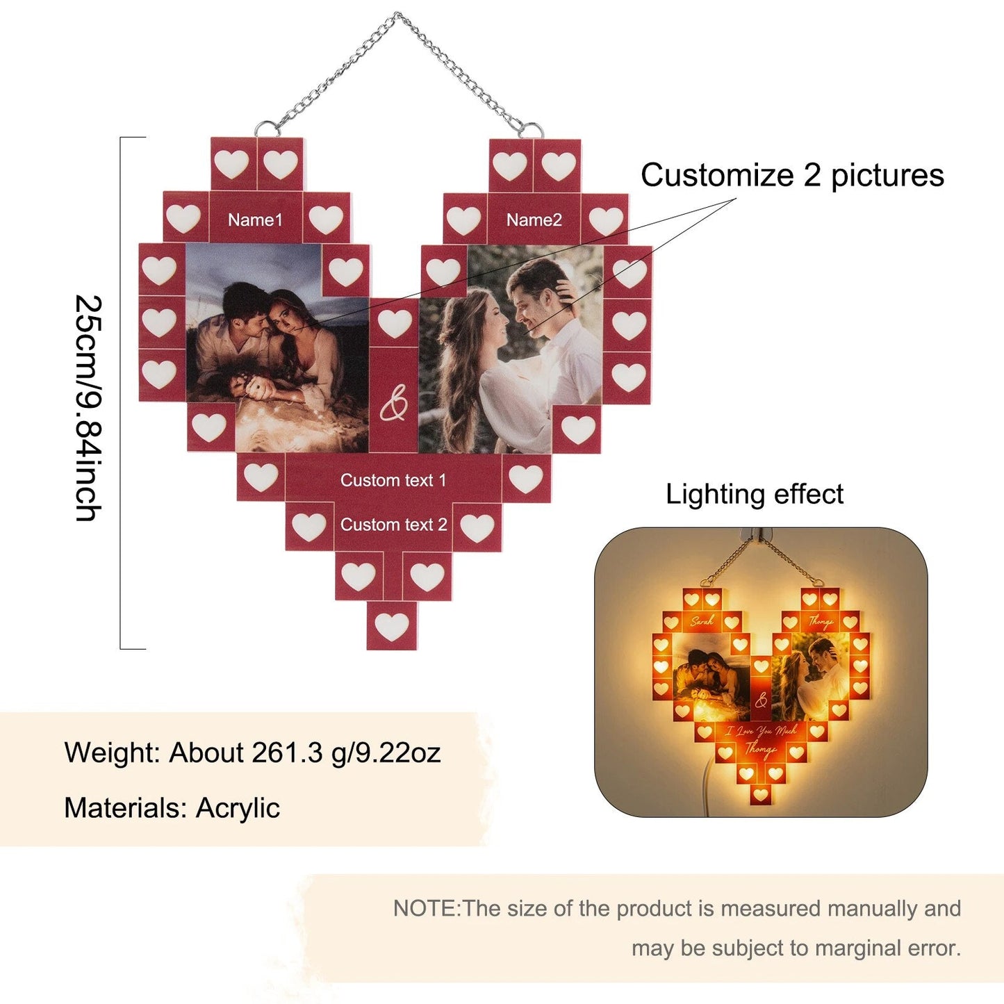 Cadre Cœur avec Photos et Prénoms Personnalisés