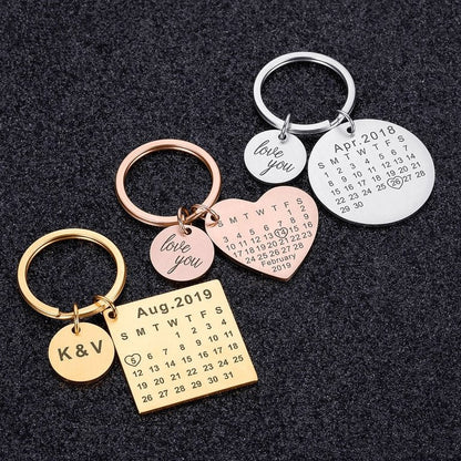 Porte-clés Calendrier JOUR/MOIS/ANNÉE + GRAVURE (jusqu'à 10 lettres)