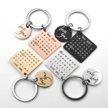 Porte-clés Calendrier JOUR/MOIS/ANNÉE + GRAVURE (jusqu'à 10 lettres)