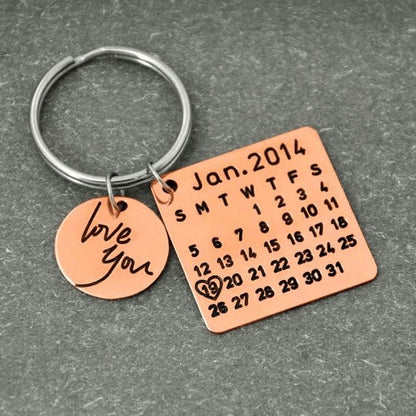 Porte-clés Calendrier JOUR/MOIS/ANNÉE + GRAVURE (jusqu'à 10 lettres)