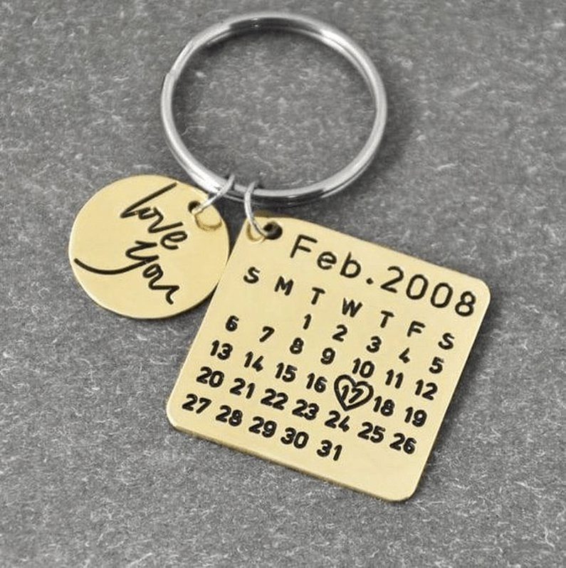 Porte-clés Calendrier JOUR/MOIS/ANNÉE + GRAVURE (jusqu'à 10 lettres)