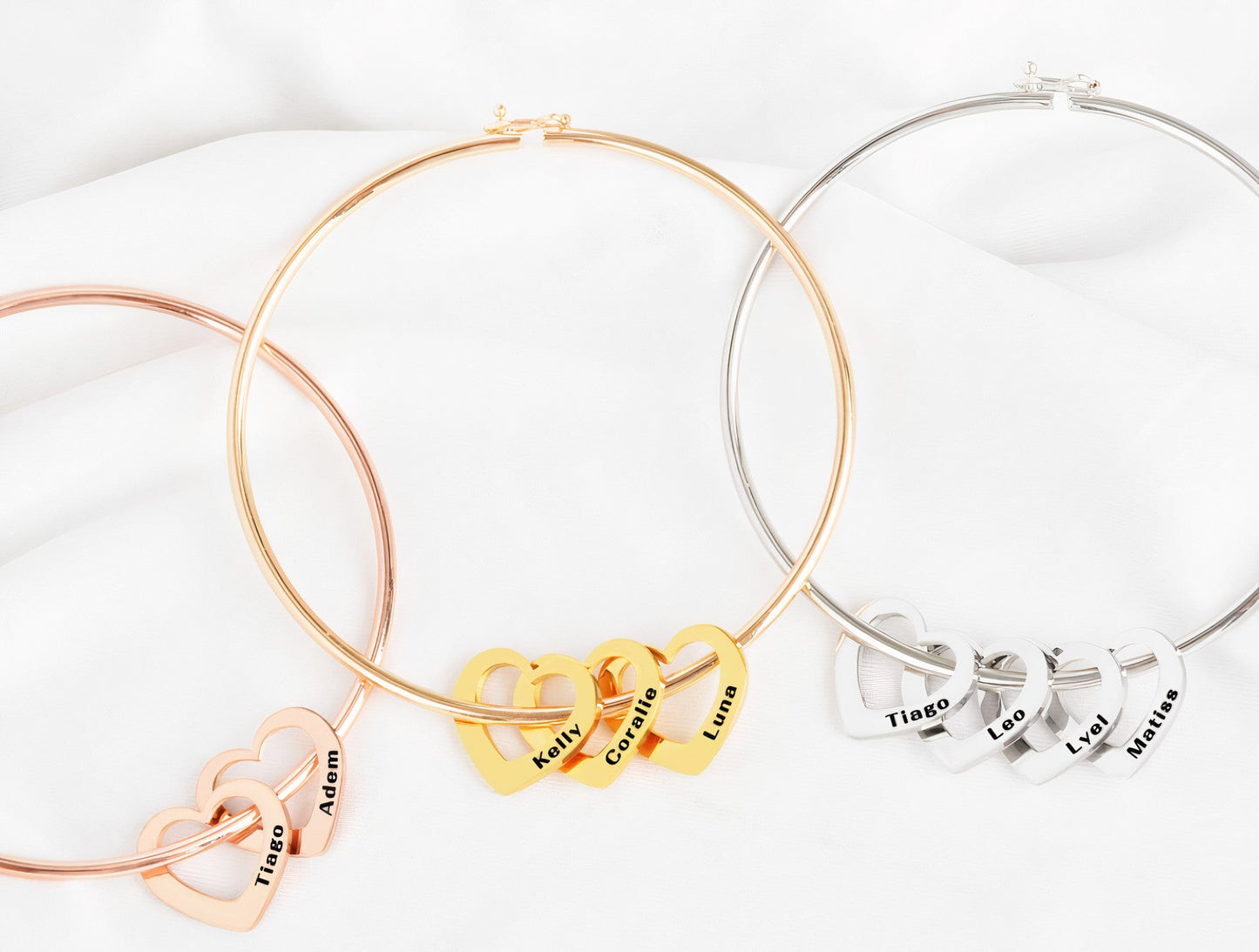 Bracelet Cœur avec 3 ou 4 Prénoms Personnalisés