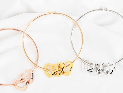 Bracelet Cœur avec 3 ou 4 Prénoms Personnalisés