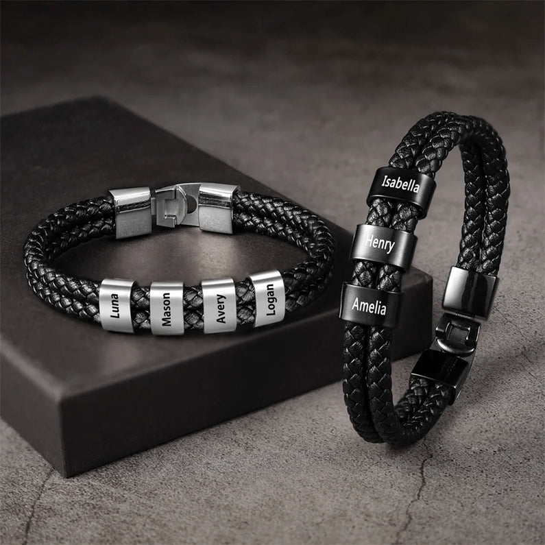 BRACELET EN CUIR PRÉNOMS™ PERSONNALISÉ – Cadeau pour Papa