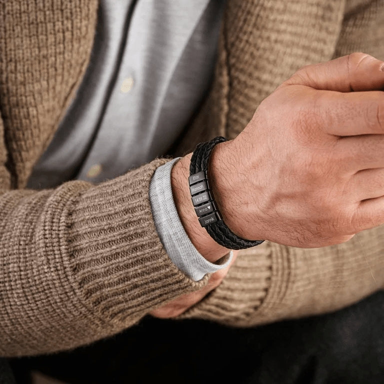 BRACELET EN CUIR PRÉNOMS™ PERSONNALISÉ – Cadeau pour Papa