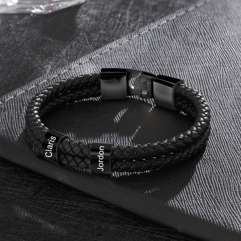 BRACELET EN CUIR PRÉNOMS™ PERSONNALISÉ – Cadeau pour Papa