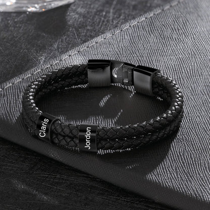 Bracelet en Cuir Prénoms™ Personnalisé - Cadeau pour Papa