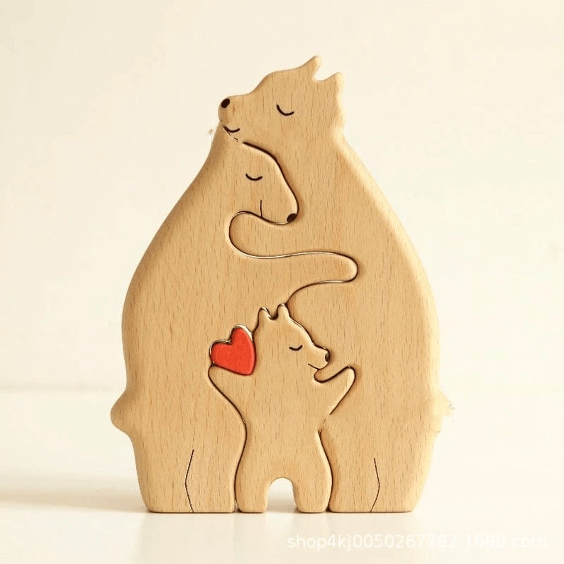 Sculpture « Famille Ours » – L'Étreinte qui Nous Unit (Bois Personnalisé)
