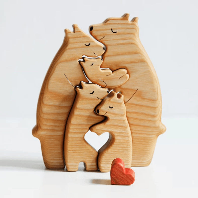 Sculpture « Famille Ours » – L'Étreinte qui Nous Unit (Bois Personnalisé)