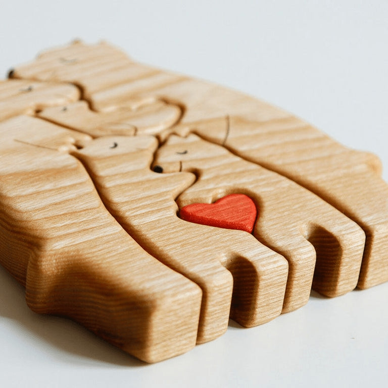 Sculpture « Famille Ours » – L'Étreinte qui Nous Unit (Bois Personnalisé)