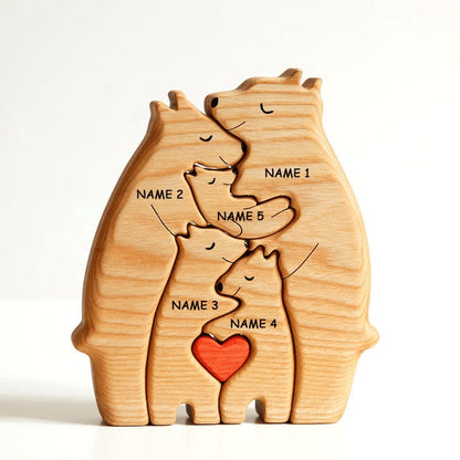 Sculpture « Famille Ours » – L'Étreinte qui Nous Unit (Bois Personnalisé)