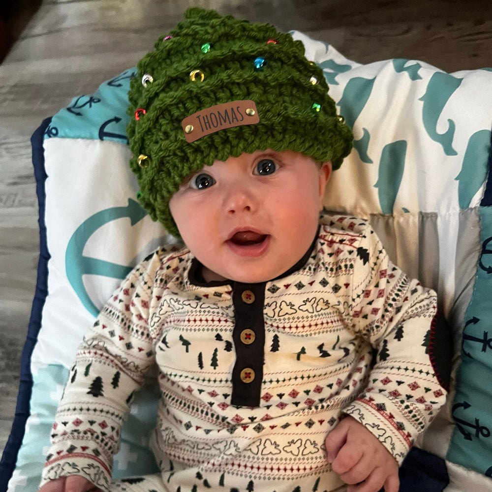 Gorro de ganchillo de árbol de Navidad personalizado con nombre - Una Navidad especial