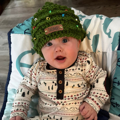 Gorro de ganchillo de árbol de Navidad personalizado con nombre - Una Navidad especial
