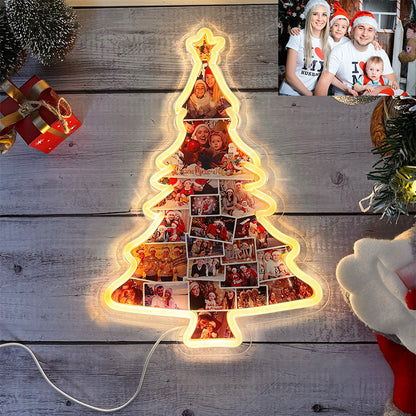 Letrero de neón con foto personalizada de árbol de Navidad