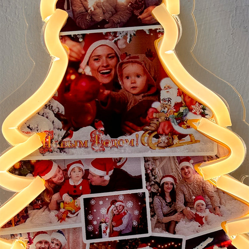 Letrero de neón con foto personalizada de árbol de Navidad