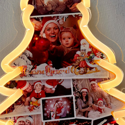 Letrero de neón con foto personalizada de árbol de Navidad