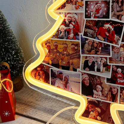 Letrero de neón con foto personalizada de árbol de Navidad