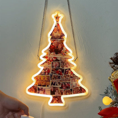 Letrero de neón con foto personalizada de árbol de Navidad