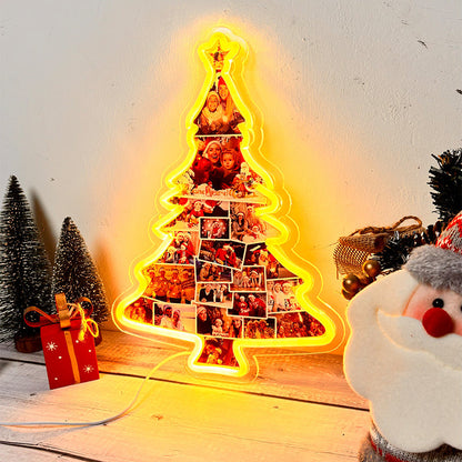 Letrero de neón con foto personalizada de árbol de Navidad