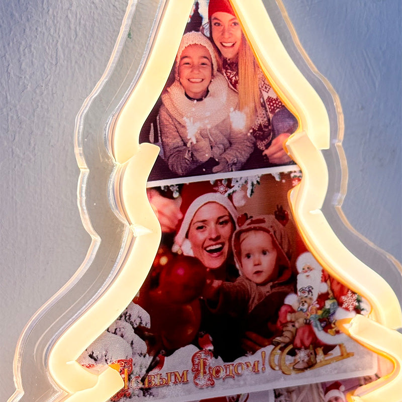 Letrero de neón con foto personalizada de árbol de Navidad
