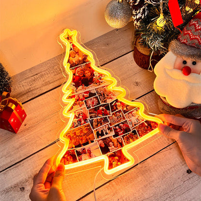 Letrero de neón con foto personalizada de árbol de Navidad