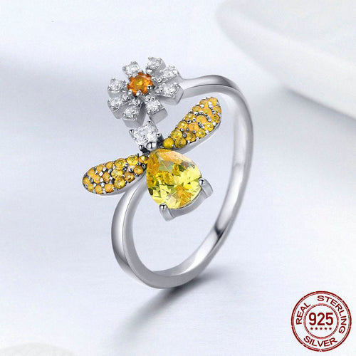 Anillo Abeja con Flor - Plata 925