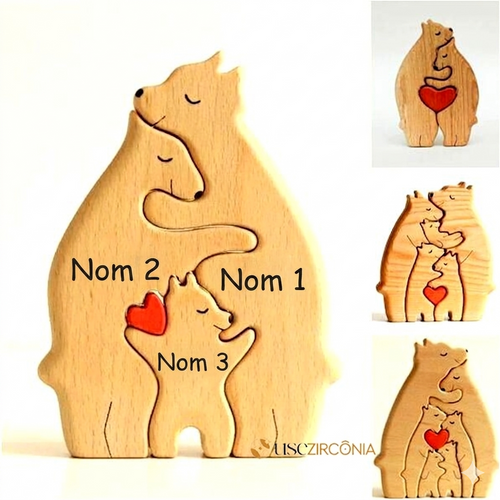 Sculpture « Famille Ours » – L'Étreinte qui Nous Unit (Bois Personnalisé)