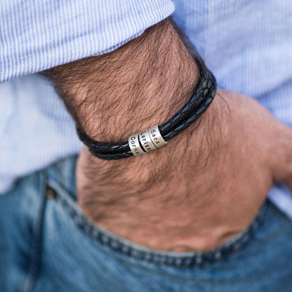 BRACELET EN CUIR AVEC PRÉNOMS™ PERSONNALISÉ - CADEAU SPÉCIAL POUR LES PAPAS