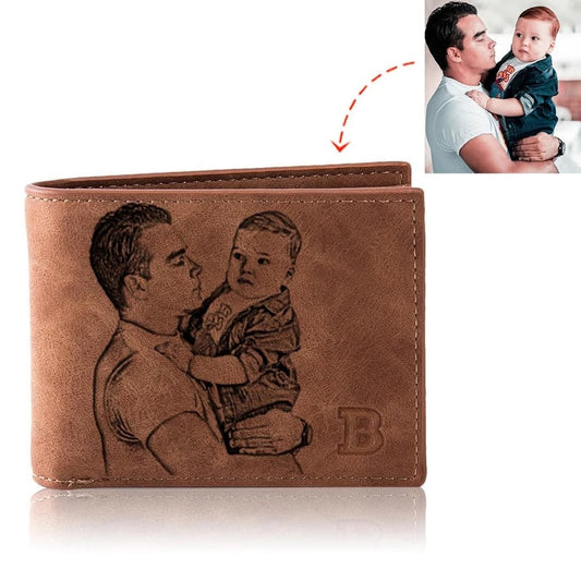 Portefeuille en Cuir Noir Personnalisé avec Photo - Cadeau Fête des Pères