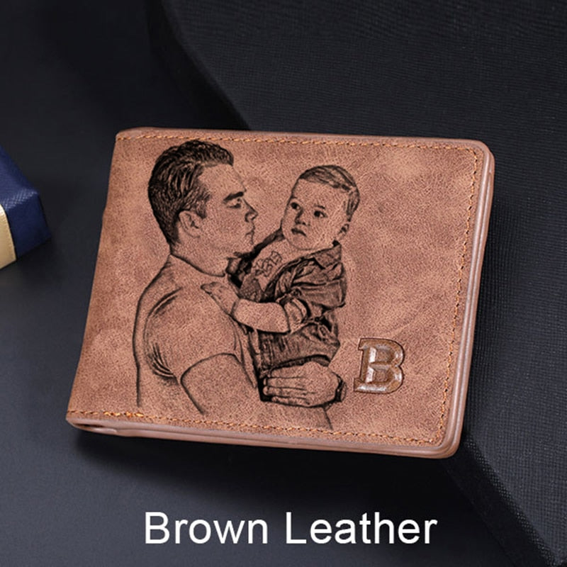 Portefeuille en Cuir Noir Personnalisé avec Photo - Cadeau Fête des Pères