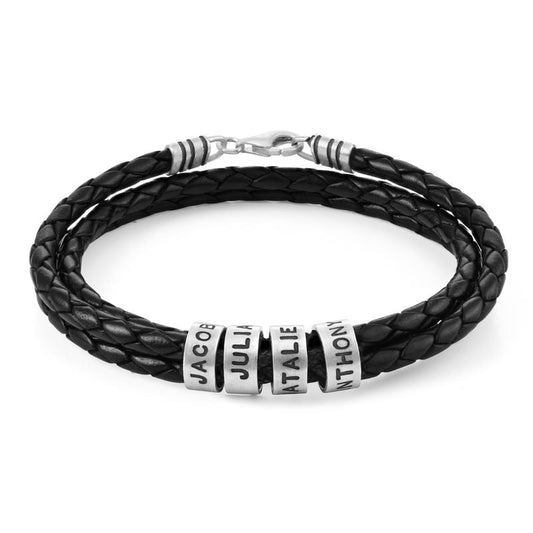 BRACELET EN CUIR AVEC PRÉNOMS™ PERSONNALISÉ - CADEAU SPÉCIAL POUR LES PAPAS