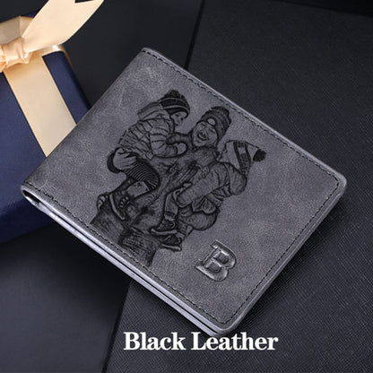 Portefeuille en Cuir Noir Personnalisé avec Photo - Cadeau Spécial Fête des Pères