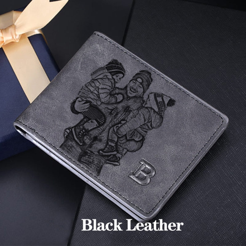 Portefeuille en Cuir Noir Personnalisé avec Photo - Cadeau Fête des Pères