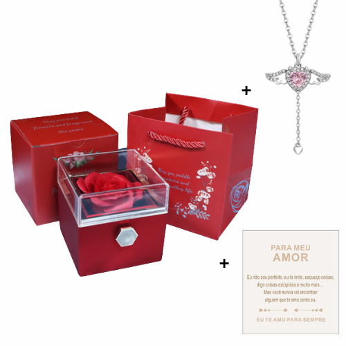 Collier Ailes d'Ange + Boîte à Rose - POUR MON AMOUR