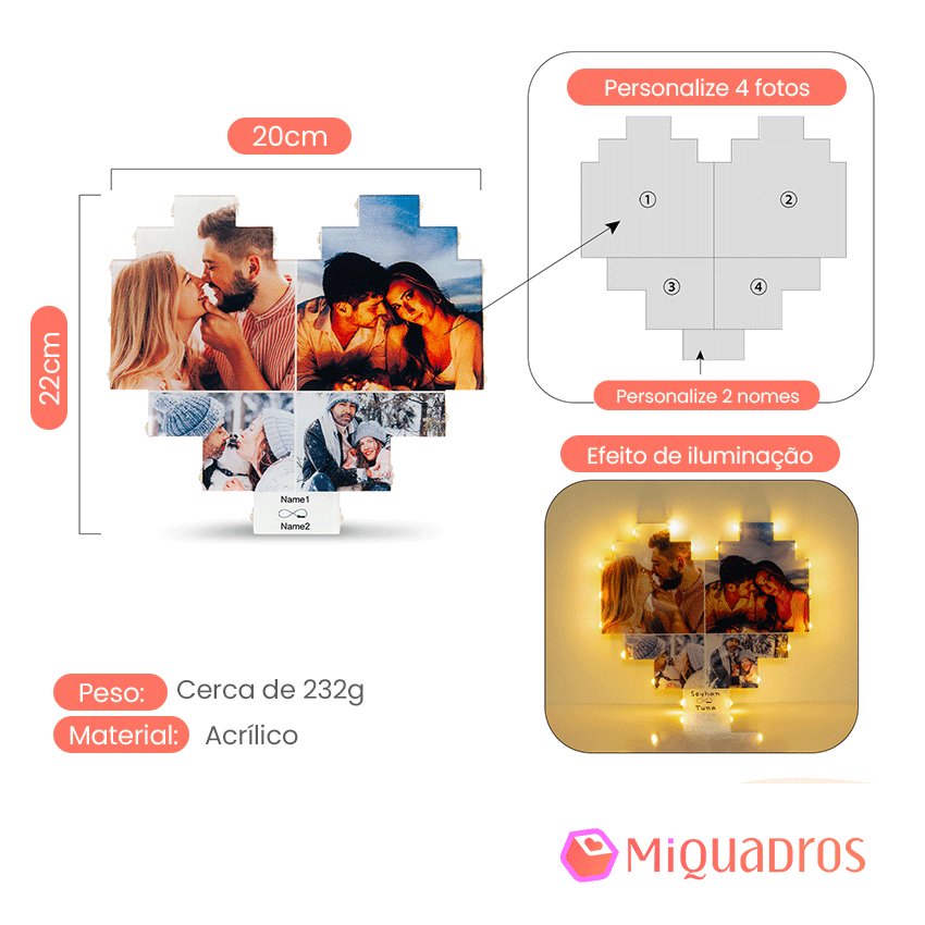Cadre Cœur avec Photos et Prénoms Personnalisés