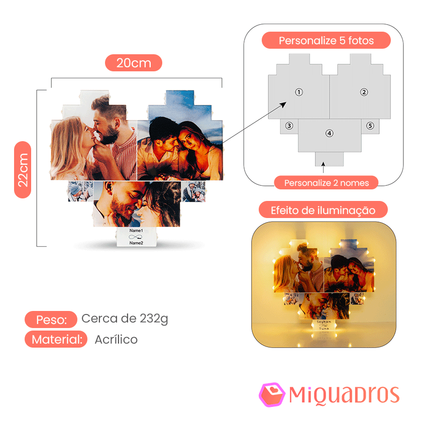 Cadre Cœur avec Photos et Prénoms Personnalisés