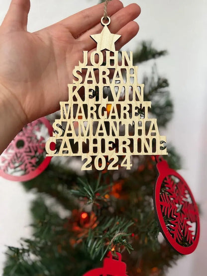 Árbol de Navidad Familiar - Adorno Familiar Personalizado - Forma Personalizada de Madera - Regalo de Navidad