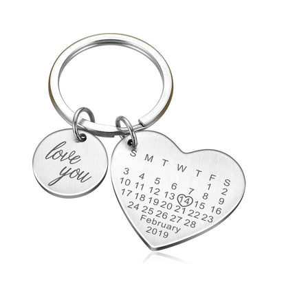 Porte-clés Calendrier JOUR/MOIS/ANNÉE + GRAVURE (jusqu'à 10 lettres)