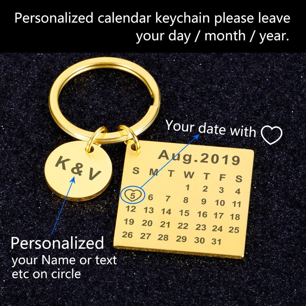Porte-clés Calendrier JOUR/MOIS/ANNÉE + GRAVURE (jusqu'à 10 lettres)