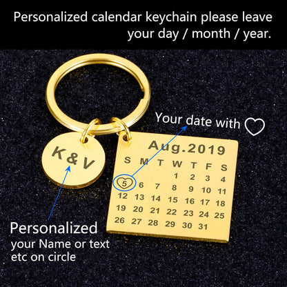Porte-clés Calendrier JOUR/MOIS/ANNÉE + GRAVURE (jusqu'à 10 lettres)