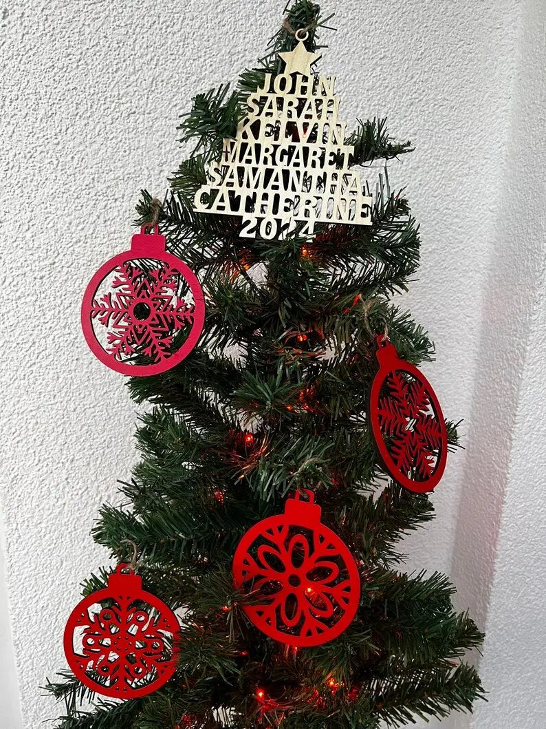 Árbol de Navidad Familiar - Adorno Familiar Personalizado - Forma Personalizada de Madera - Regalo de Navidad